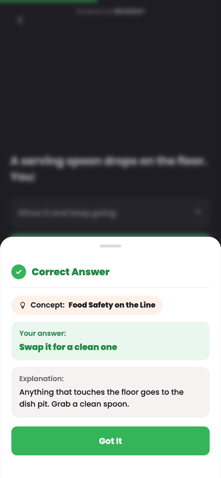 A quick check answered correctly, with the explanation
