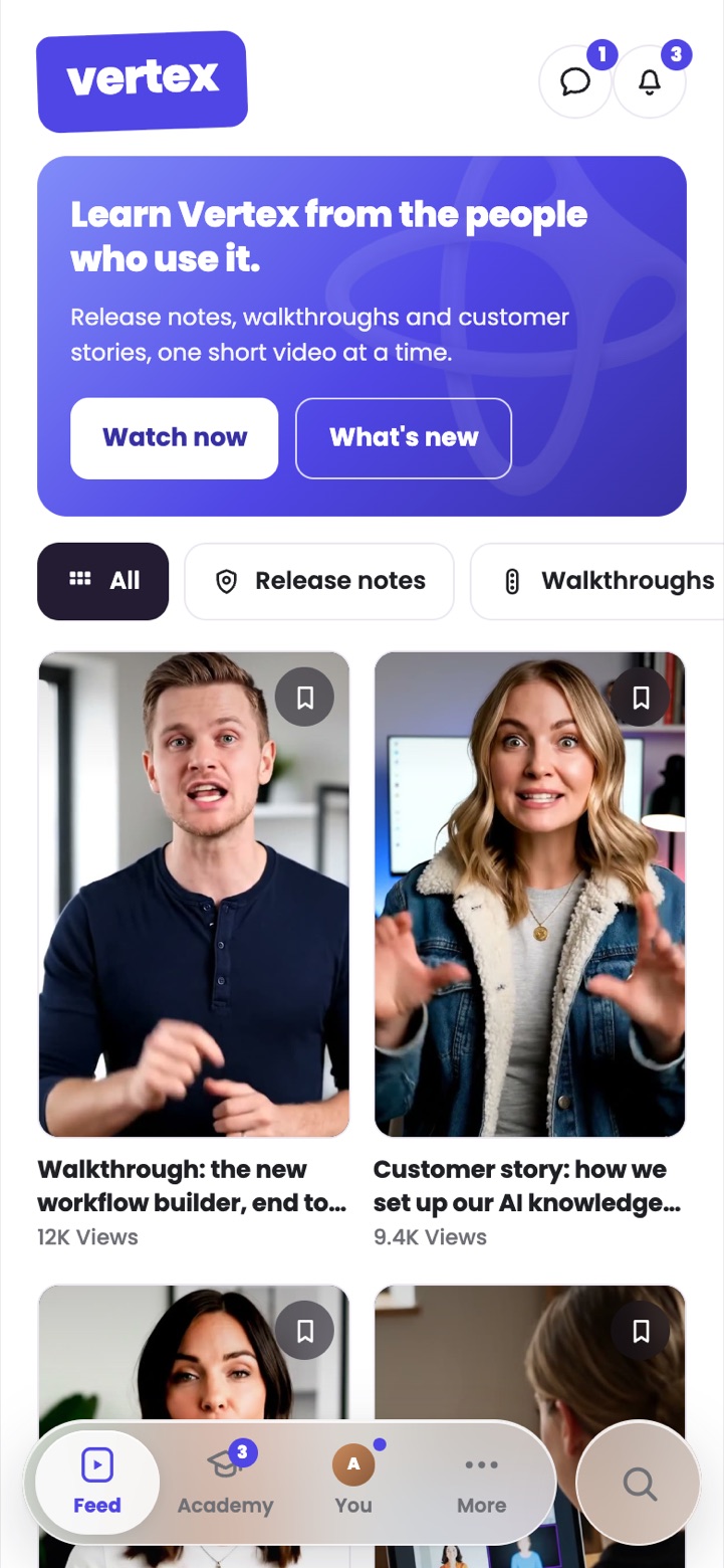 Vertex Community on the phone, with a channel for everyone