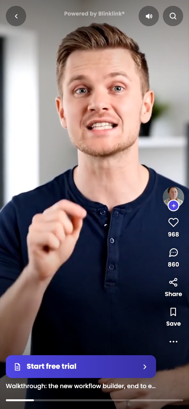 A Vertex walkthrough playing on a phone with one call to action, Start free trial
