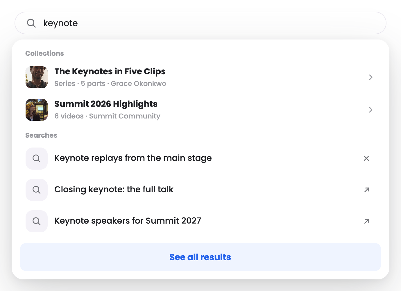 Search in Summit Community: playlists and videos for the query keynote